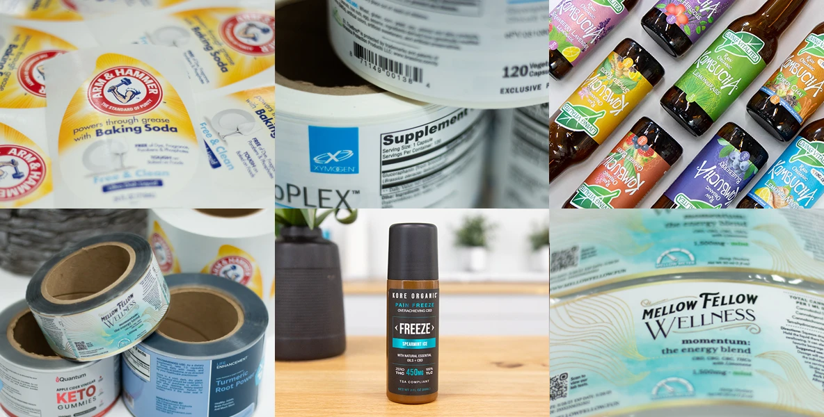 Sample printed labels collage